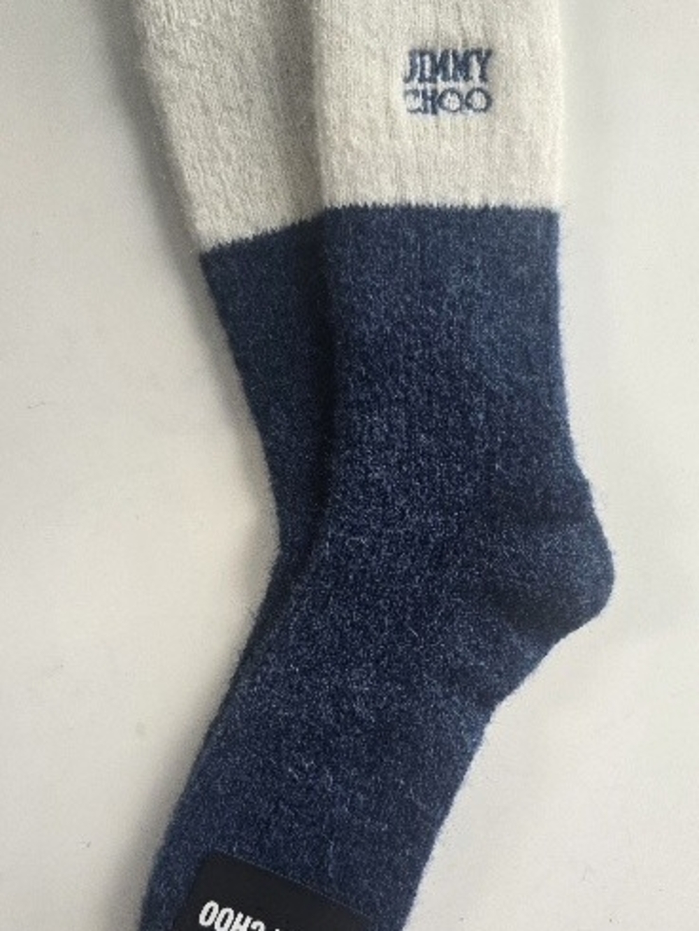 Women's Two-Tone Navy and Cream Fuzzy Socks